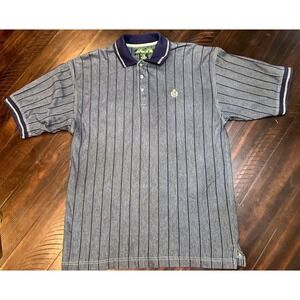 Knights of Round Table Polo Shirt Mens Large Blue Striped Good Vintage Pinstripe
